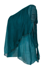 Current Boutique-Just Cavalli - Teal Draped One-Shouldered Silk Chiffon Tank Sz 6