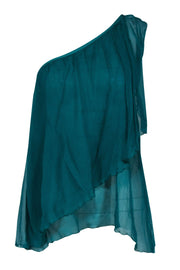 Current Boutique-Just Cavalli - Teal Draped One-Shouldered Silk Chiffon Tank Sz 6