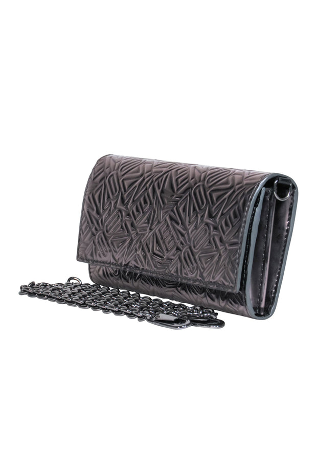 Current Boutique-KENZO - Gunmetal Metallic Logo Embossed Crossbody