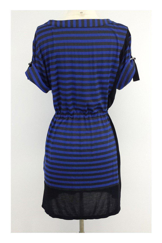 Current Boutique-Karen Millen - Black & Blue Striped Short Sleeves Dress Sz 2