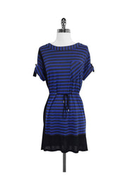 Current Boutique-Karen Millen - Black & Blue Striped Short Sleeves Dress Sz 2