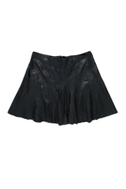 Current Boutique-Karen Millen - Black Flared Leather Mini Skirt w/ Perforated Accents Sz 10