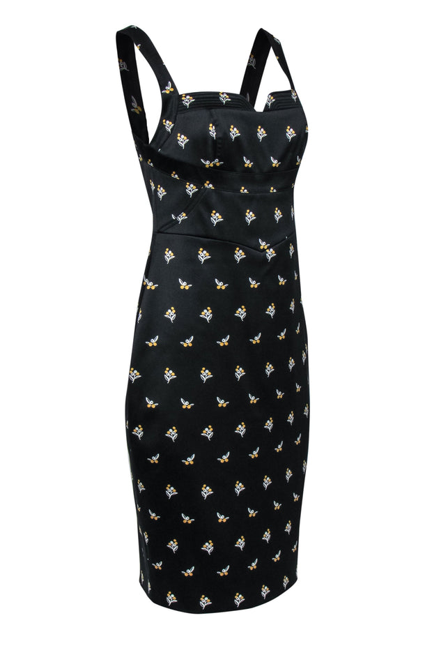 Current Boutique-Karen Millen - Black Floral Satin Sheath Dress Sz 8