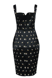 Current Boutique-Karen Millen - Black Floral Satin Sheath Dress Sz 8