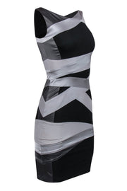 Current Boutique-Karen Millen - Black & Gray Striped Satin Bodycon Dress Sz 2