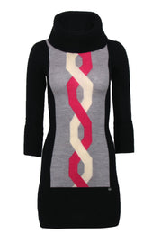 Current Boutique-Karen Millen - Black, Grey, Pink & White Merino Wool Turtleneck Sweater Dress Sz XS