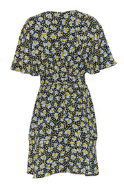 Current Boutique-Karen Millen - Black, Light Blue & Yellow Floral Print Belted Fit & Flare Dress Sz 10