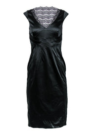 Current Boutique-Karen Millen - Black Satin Sheath Dress w/ Lace Sz 8