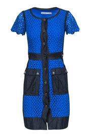 Current Boutique-Karen Millen - Blue Eyelet Lace & Denim Bodycon Dress w/ Pockets Sz 2