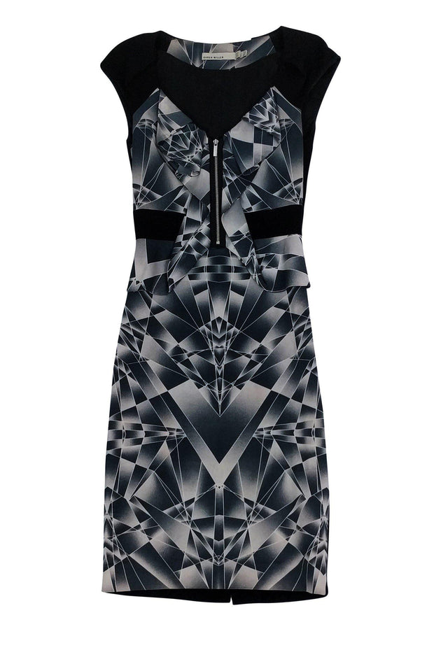 Current Boutique-Karen Millen - Geo Print Zip Front Sheath Sz 2