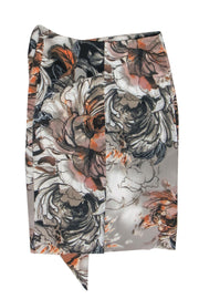 Current Boutique-Karen Millen - Gray, Black & Orange Floral Print Satin Ruffled Skirt Sz 2