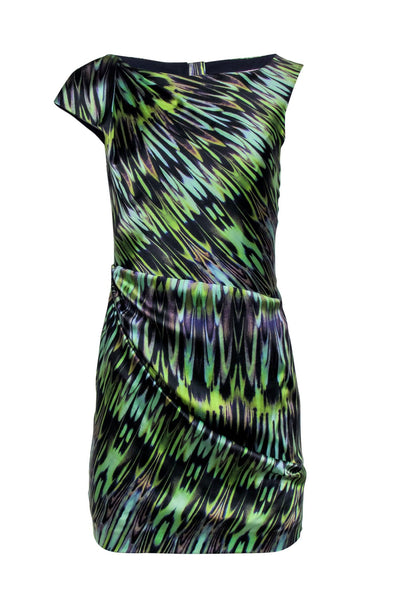 Current Boutique-Karen Millen - Green & Purple Print Sleeveless Cowl Neck Sleevess Dress Sz 6