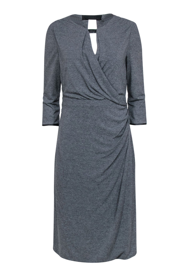 Current Boutique-Karen Millen - Heather Gray Draped Sheath Dress w/ Leather Trim Sz 10