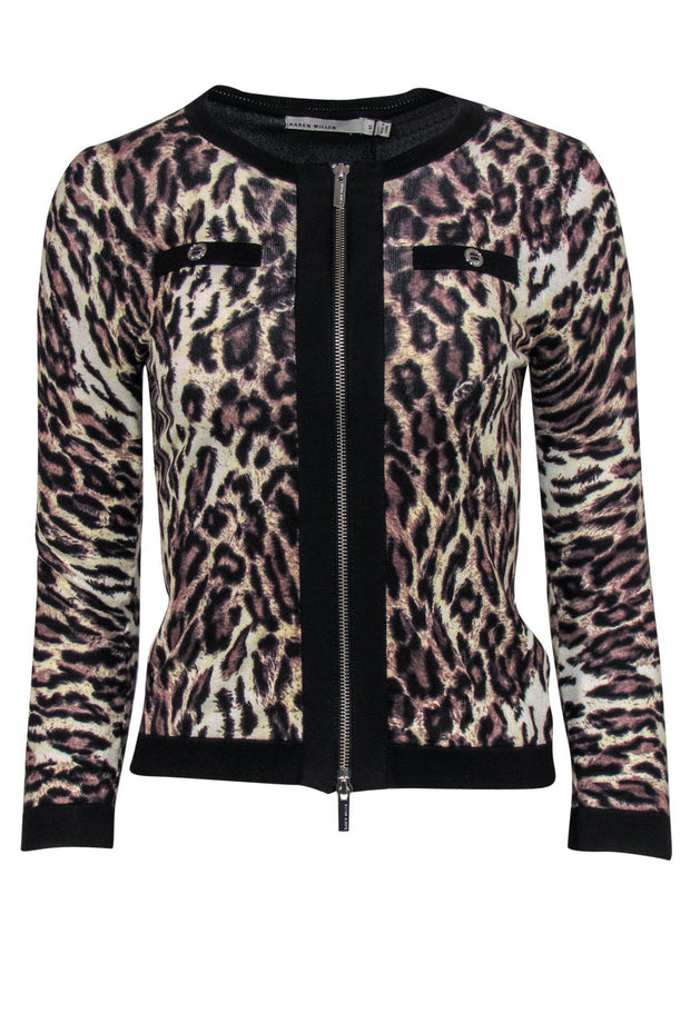 Current Boutique-Karen Millen - Leopard Print Zip-Up Cardigan Sz L