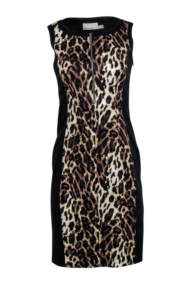 Current Boutique-Karen Millen - Leopard Printed Zip-Up Sheath Dress Sz 6