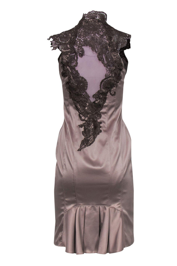 Current Boutique-Karen Millen - Mauve Satin Bodycon Dress w/ Lace Sz 8