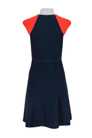 Current Boutique-Karen Millen - Navy & Orange Ribbed Knit Short Sleeved Dress Sz S