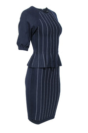 Current Boutique-Karen Millen - Navy Pinstriped Peplum Knit Sheath Dress Sz XS