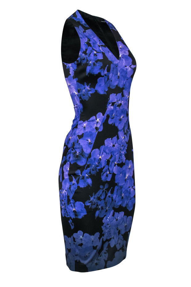 Current Boutique-Karen Millen - Purple & Black Violets Printed Floral Sheath Dress Sz 4