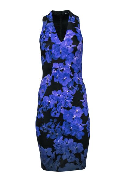 Current Boutique-Karen Millen - Purple & Black Violets Printed Floral Sheath Dress Sz 4