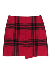 Current Boutique-Karen Millen - Red & Black Plaid Wool Blend Envelope Miniskirt Sz 4