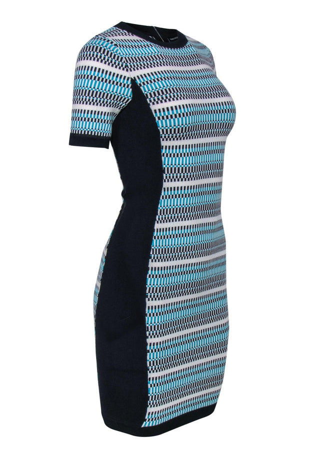 Current Boutique-Karen Millen - White, Aqua & Navy Woven Bandage Sheath Dress Sz XS