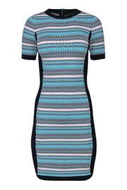 Current Boutique-Karen Millen - White, Aqua & Navy Woven Bandage Sheath Dress Sz XS