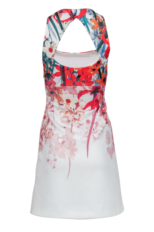 Current Boutique-Karen Millen - White Floral Print Open Back Dress Sz 2