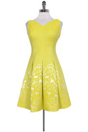 Current Boutique-Karen Millen - Yellow & Cream Embroidered Dress Sz 4