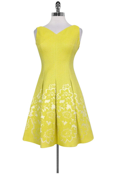 Current Boutique-Karen Millen - Yellow & Cream Embroidered Dress Sz 4