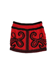 Current Boutique-Karina Grimaldi - Red Beaded Miniskirt Sz XS