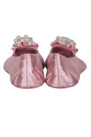 Current Boutique-Kate Spade - Baby Pink Satin Ballet Flats w/ Ruffled, Faux Pearl & Crystal Embellishments Sz 9.5