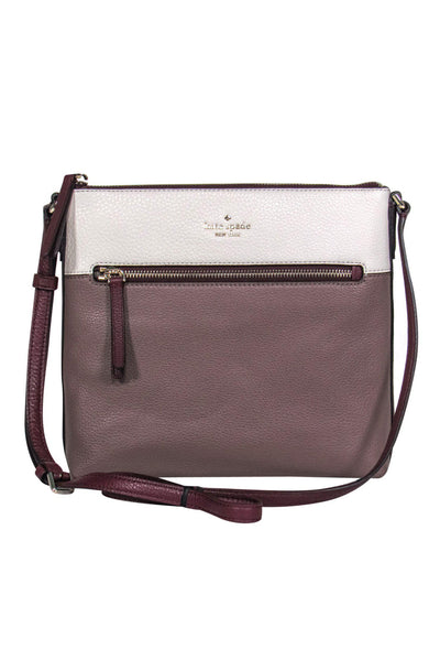 Current Boutique-Kate Spade - Beige, Burgundy & White Leather "Jackson" Crossbody