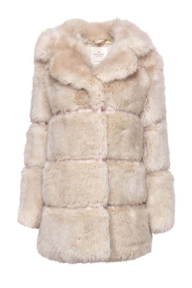 Current Boutique-Kate Spade - Beige Faux Fur Clasped Coat w/ Ribbed Trim Sz S