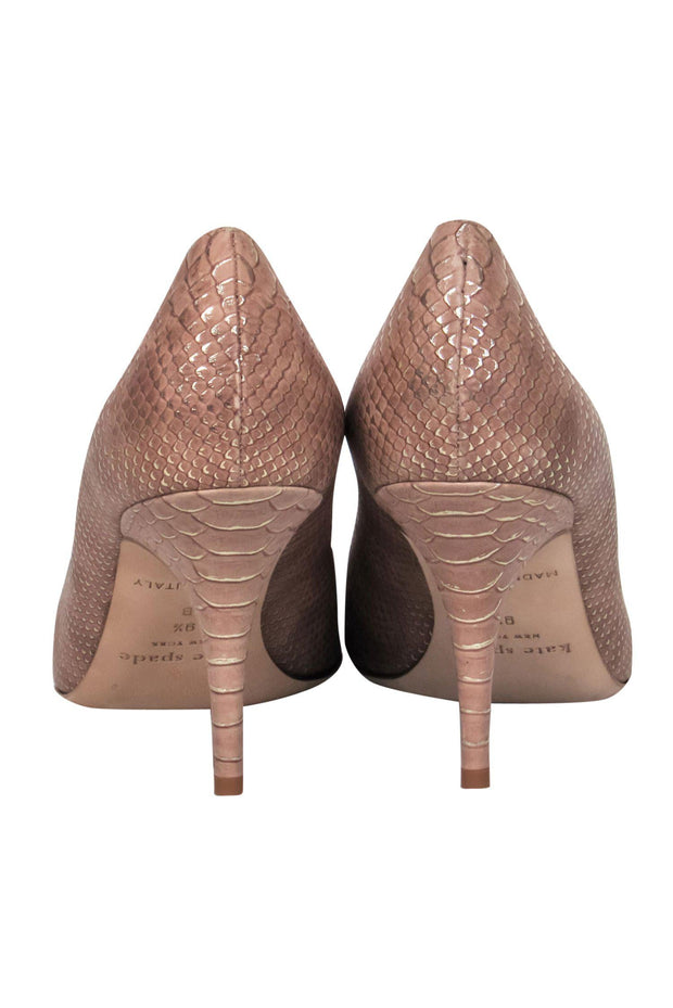 Current Boutique-Kate Spade - Beige & Gold Reptile Embossed Pointed Toe Pumps Sz 9.5