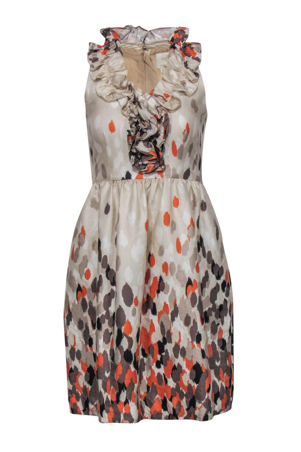 Current Boutique-Kate Spade - Beige, Gray & Orange Speckled Satin Dress w/ Ruffles Sz 0