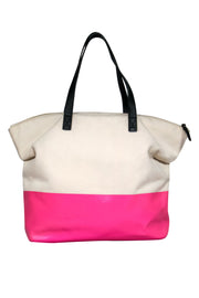 Current Boutique-Kate Spade - Beige & Hot Pink Canvas “Is This Seat Taken?” Graphic Tote