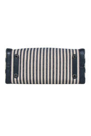 Current Boutique-Kate Spade - Beige & Navy Striped Canvas Structured Tote w/ Leather Trim