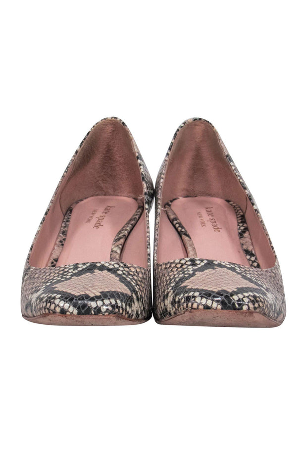 Current Boutique-Kate Spade - Beige Snakeskin Block Heeled Pumps Sz 6.5