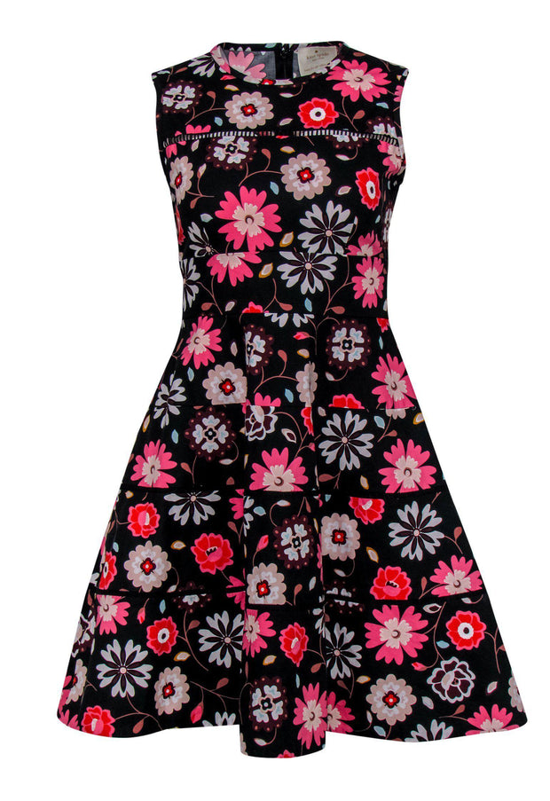 Current Boutique-Kate Spade - Black Floral Cotton Flared Dress Sz 2