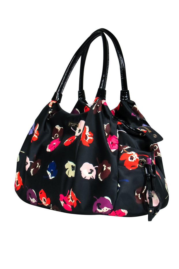 Current Boutique-Kate Spade - Black Floral Nylon "Stevie" Baby Tote Bag