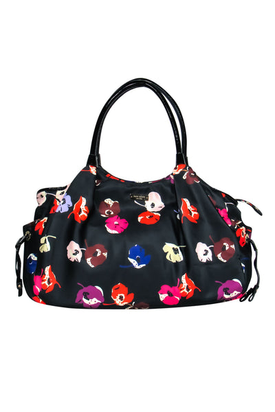 Current Boutique-Kate Spade - Black Floral Nylon "Stevie" Baby Tote Bag