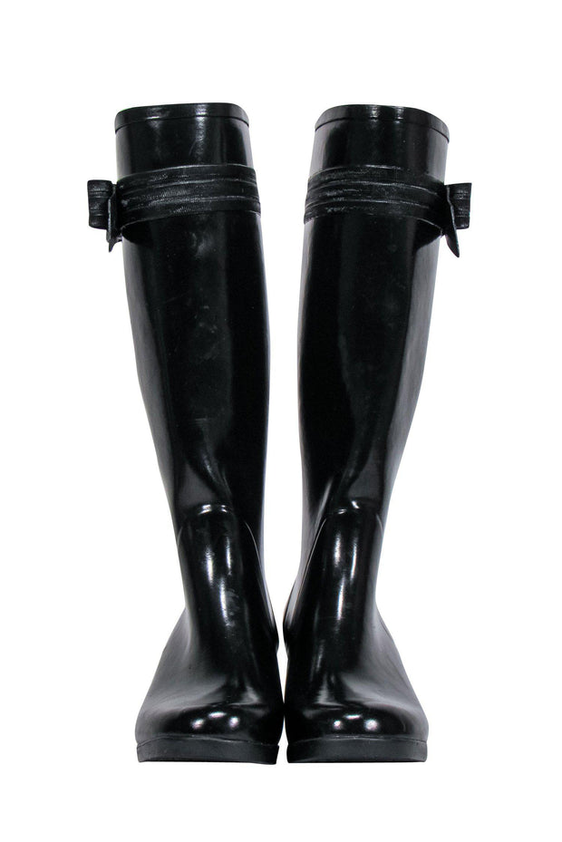 Current Boutique-Kate Spade - Black Knee High Rain Boots w/ Bows Sz 7