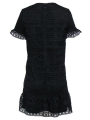 Current Boutique-Kate Spade - Black Lace Short Sleeve Shift Dress w/ Flounce Hem Sz 4