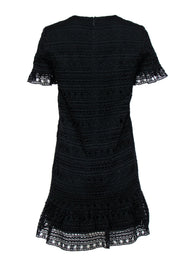 Current Boutique-Kate Spade - Black Lace Short Sleeve Shift Dress w/ Flounce Hem Sz S