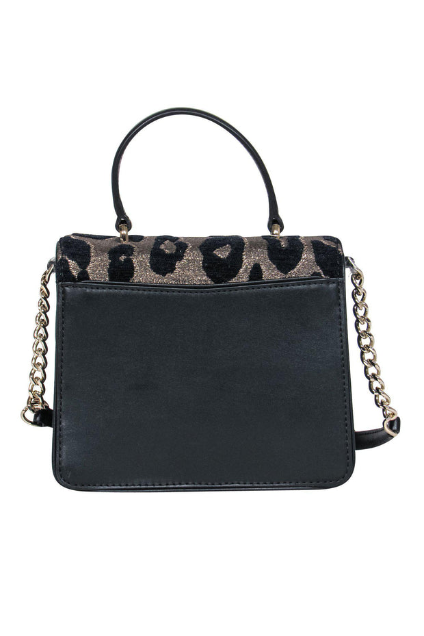 Current Boutique-Kate Spade - Black Leather Fold Over Crossbody w/ Metallic Leopard Print