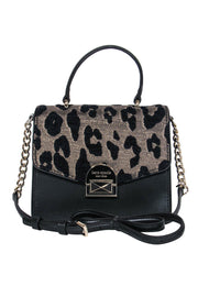 Current Boutique-Kate Spade - Black Leather Fold Over Crossbody w/ Metallic Leopard Print