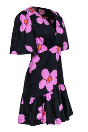 Current Boutique-Kate Spade - Black & Orchid Floral Babydoll Cotton Dress w/ Ruffle Sz 6