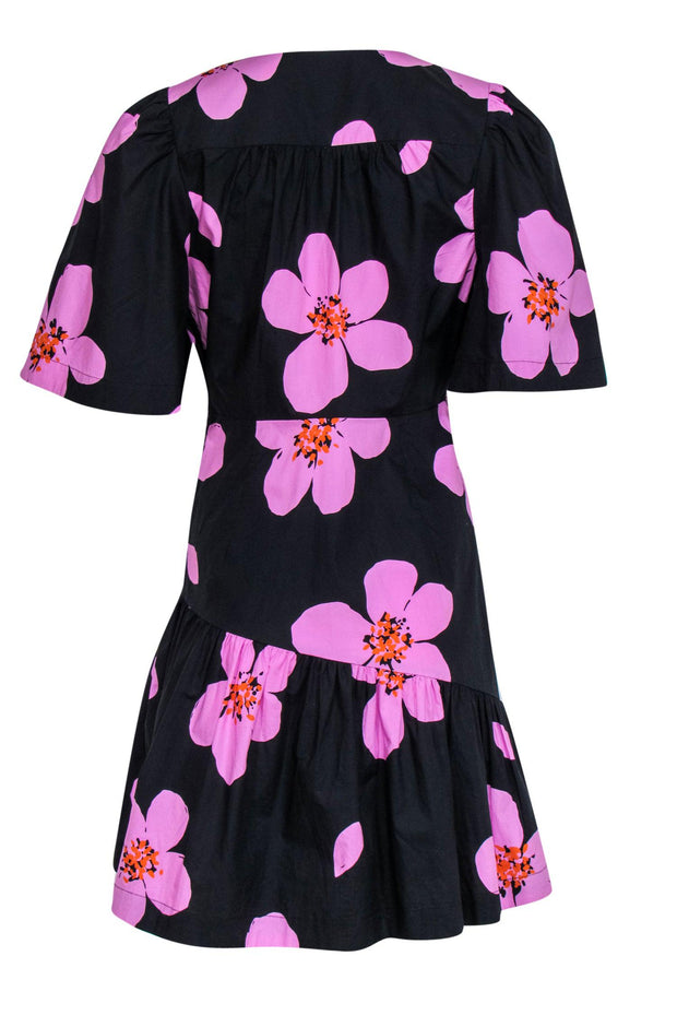 Current Boutique-Kate Spade - Black & Orchid Floral Babydoll Cotton Dress w/ Ruffle Sz 6