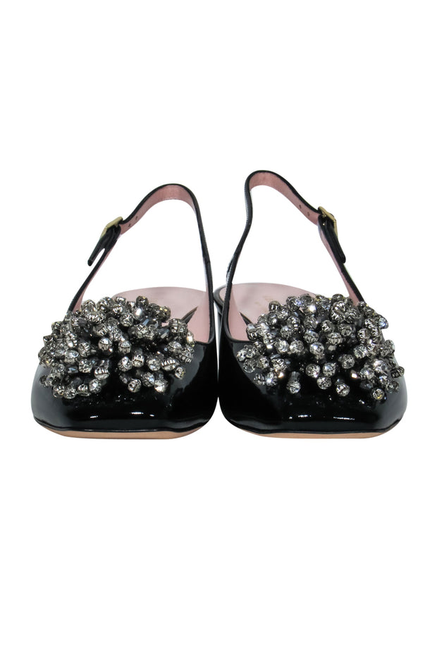 Current Boutique-Kate Spade - Black Patent Leather Slingback Block Heels w/ Rhinestone Pomps Sz 8